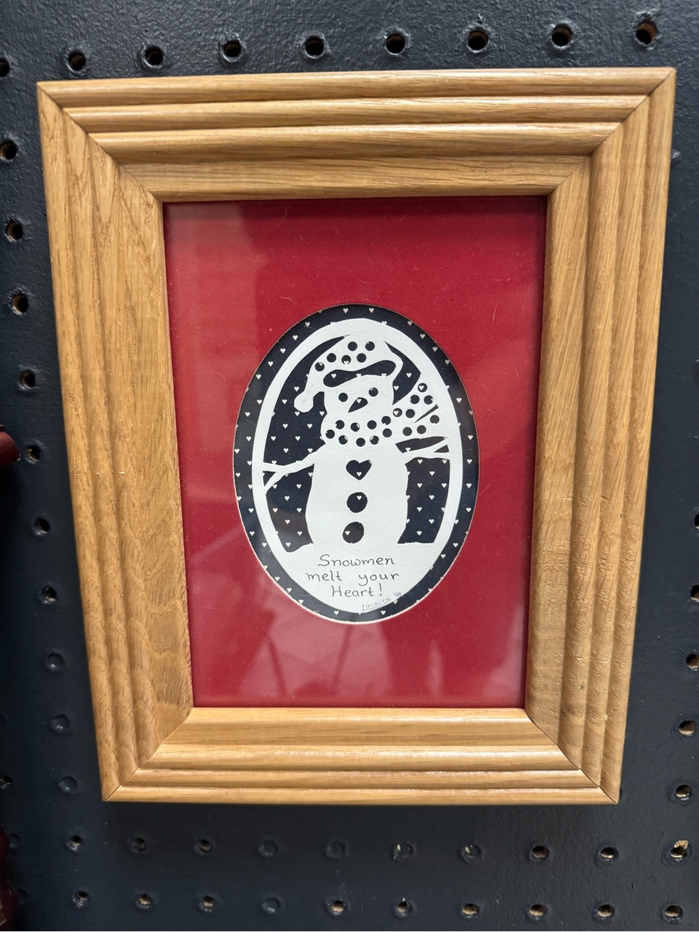 Handmade Vintage Folk Art Framed Matted Winter Decor Snowman Scherenschnitte